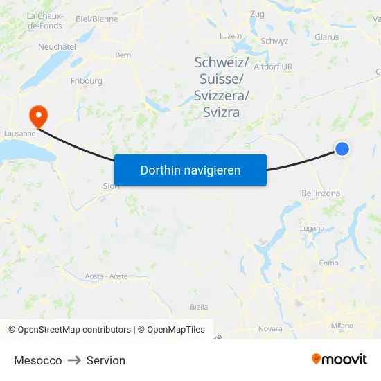 Mesocco to Servion map