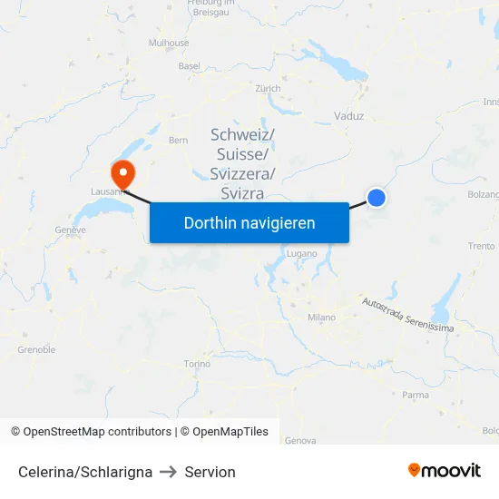 Celerina/Schlarigna to Servion map
