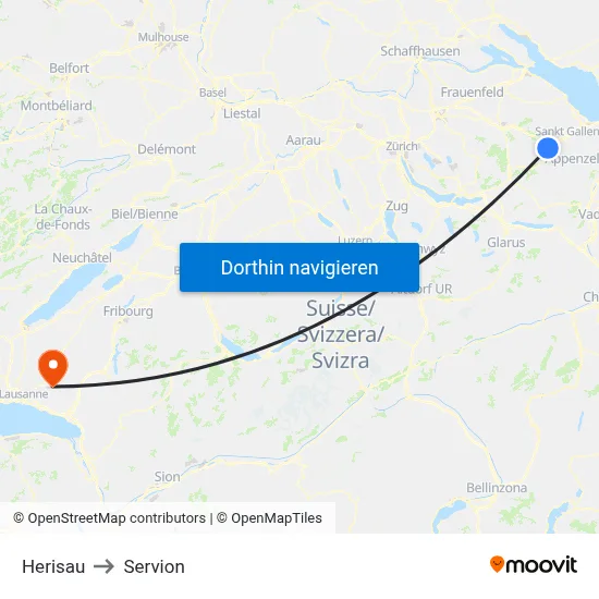 Herisau to Servion map