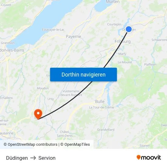 Düdingen to Servion map