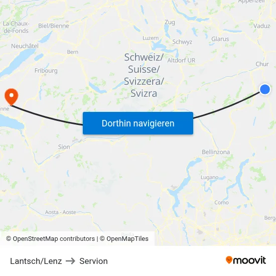 Lantsch/Lenz to Servion map