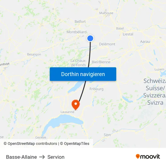 Basse-Allaine to Servion map
