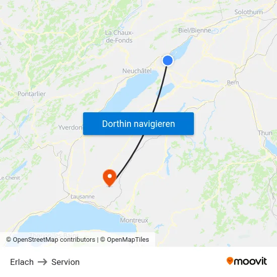 Erlach to Servion map
