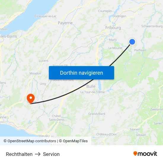 Rechthalten to Servion map