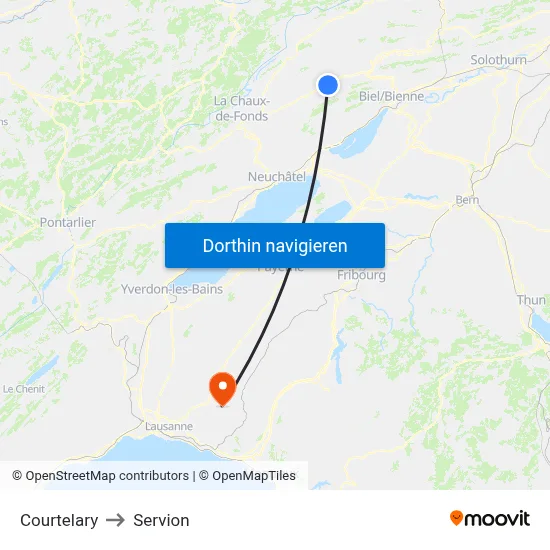 Courtelary to Servion map