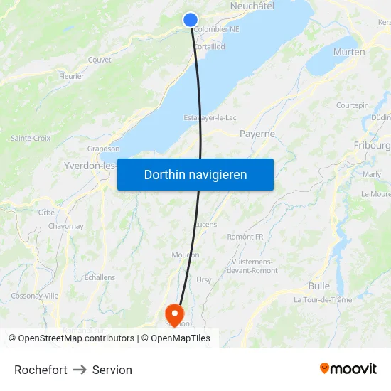 Rochefort to Servion map