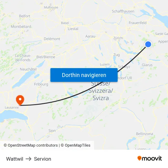 Wattwil to Servion map
