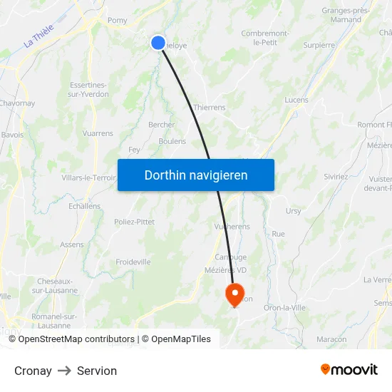 Cronay to Servion map