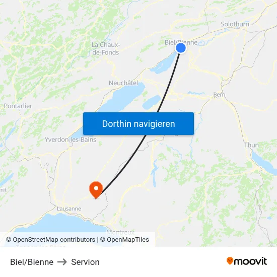Biel/Bienne to Servion map