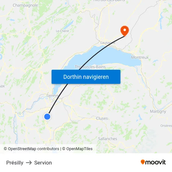 Présilly to Servion map