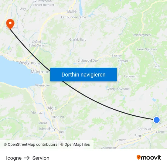 Icogne to Servion map
