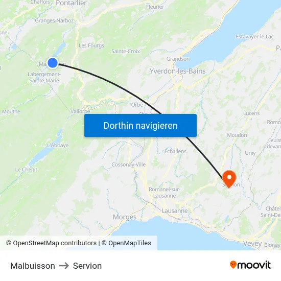 Malbuisson to Servion map