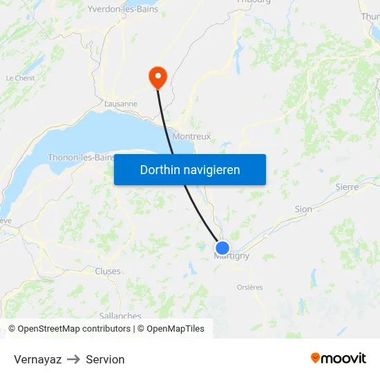 Vernayaz to Servion map