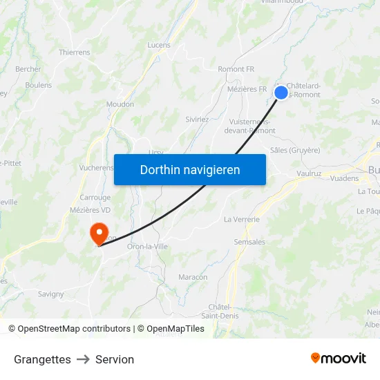 Grangettes to Servion map