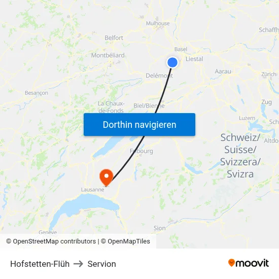 Hofstetten-Flüh to Servion map