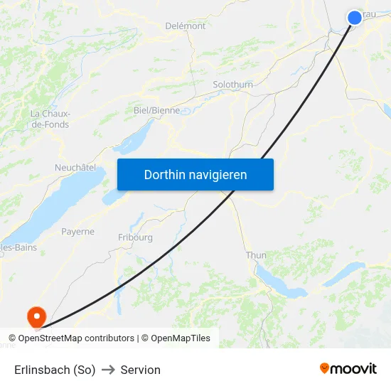 Erlinsbach (So) to Servion map