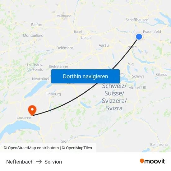 Neftenbach to Servion map