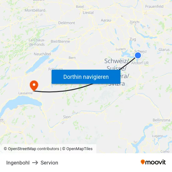 Ingenbohl to Servion map