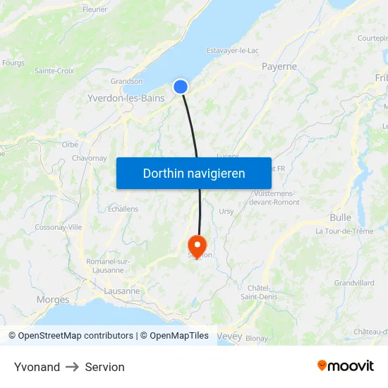 Yvonand to Servion map