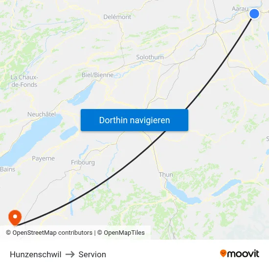 Hunzenschwil to Servion map