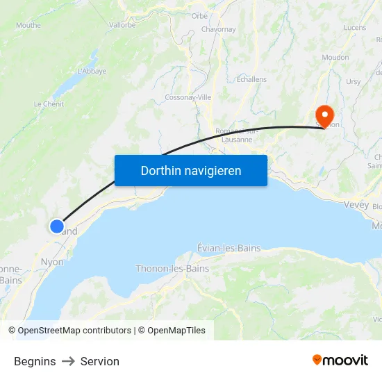 Begnins to Servion map