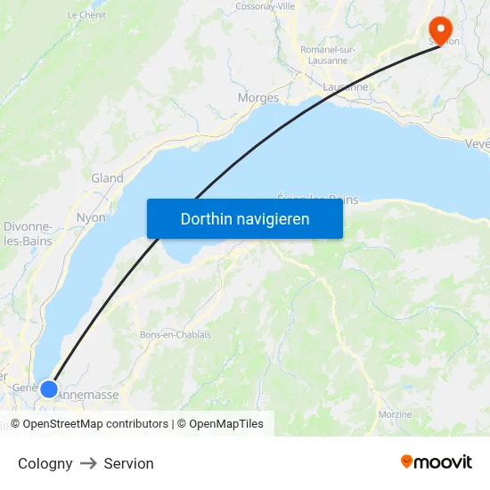 Cologny to Servion map