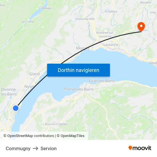 Commugny to Servion map
