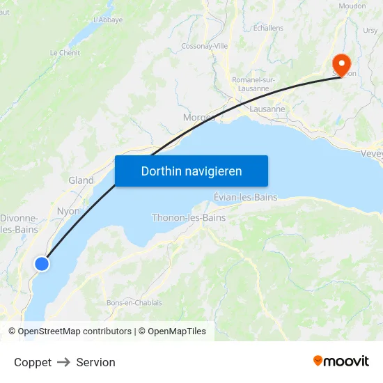 Coppet to Servion map