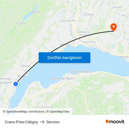 Crans-Près-Céligny to Servion map
