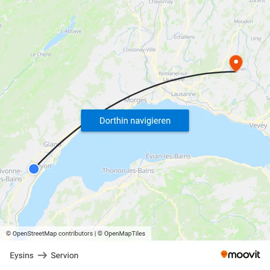Eysins to Servion map
