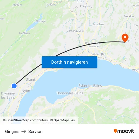 Gingins to Servion map
