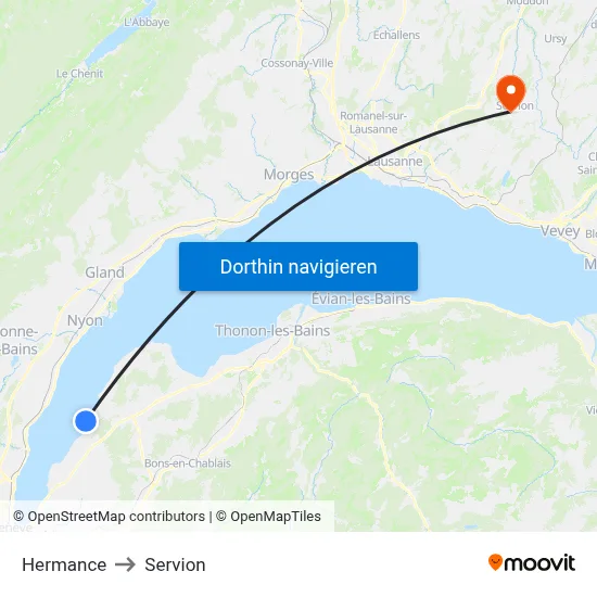 Hermance to Servion map