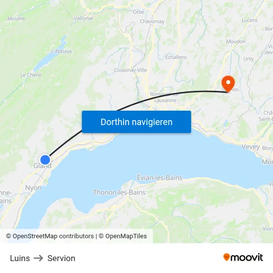 Luins to Servion map