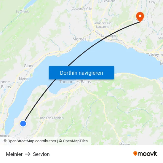 Meinier to Servion map