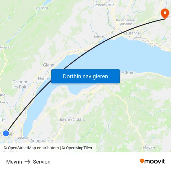 Meyrin to Servion map