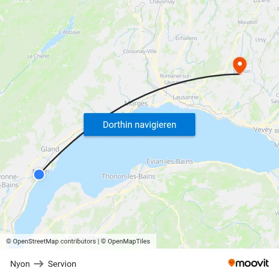Nyon to Servion map