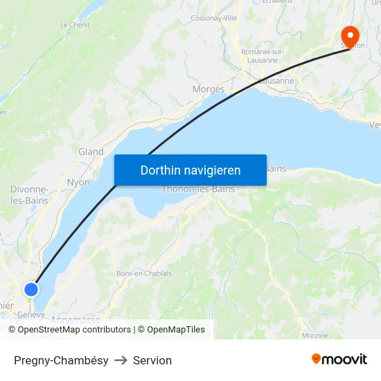 Pregny-Chambésy to Servion map