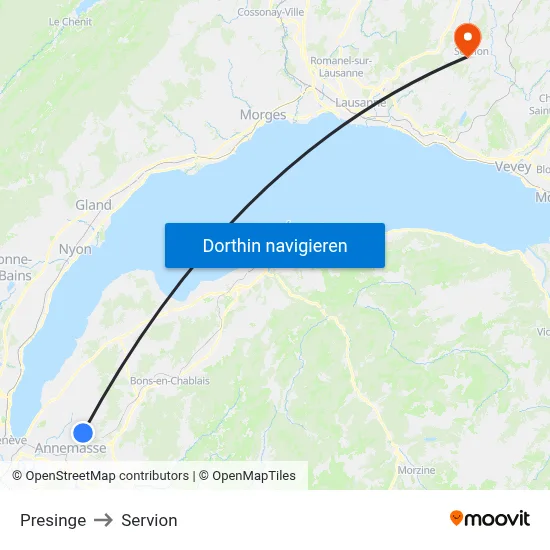Presinge to Servion map