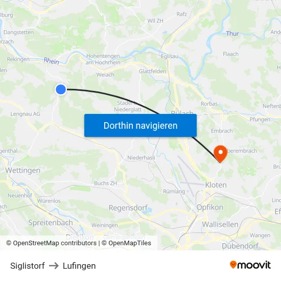 Siglistorf to Lufingen map