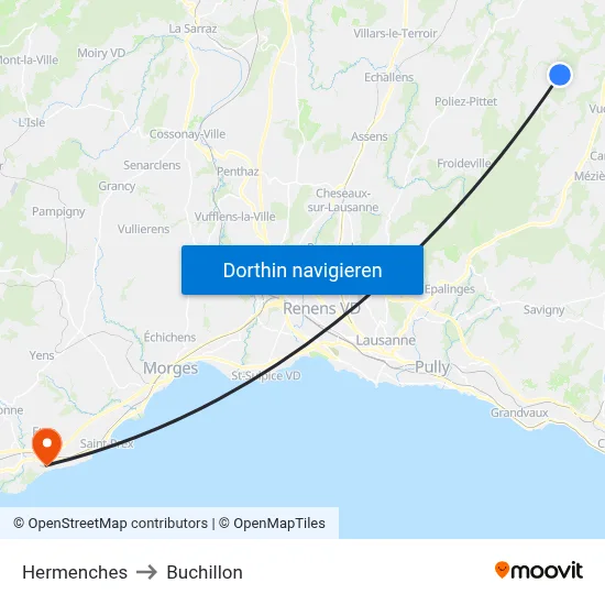 Hermenches to Buchillon map