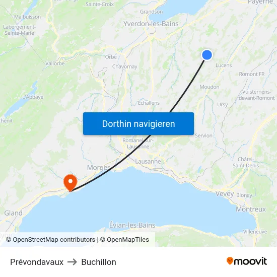 Prévondavaux to Buchillon map