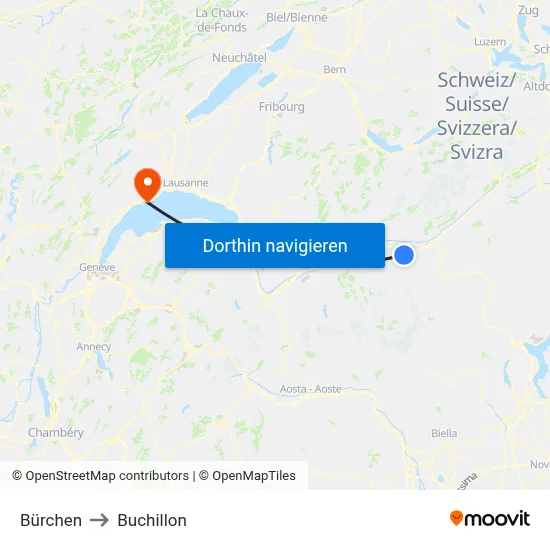 Bürchen to Buchillon map