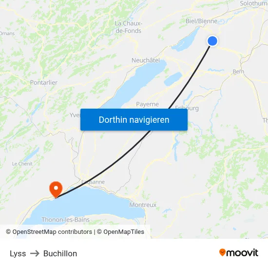Lyss to Buchillon map