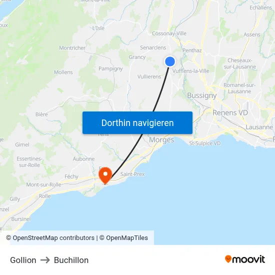 Gollion to Buchillon map