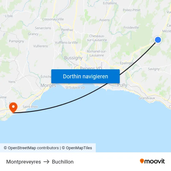 Montpreveyres to Buchillon map