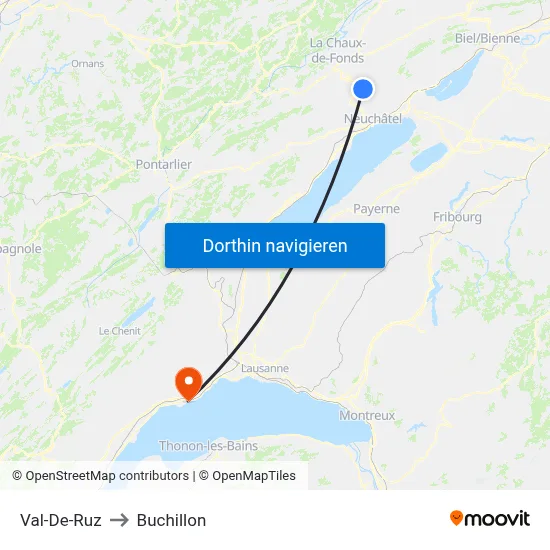 Val-De-Ruz to Buchillon map