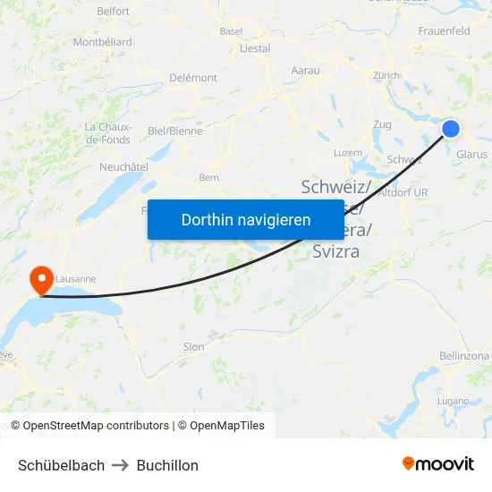 Schübelbach to Buchillon map