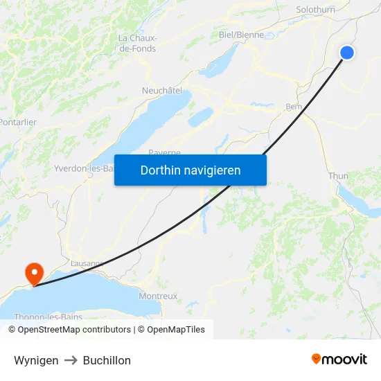 Wynigen to Buchillon map