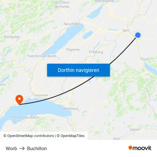 Worb to Buchillon map