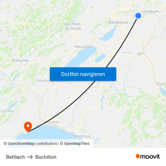 Bettlach to Buchillon map